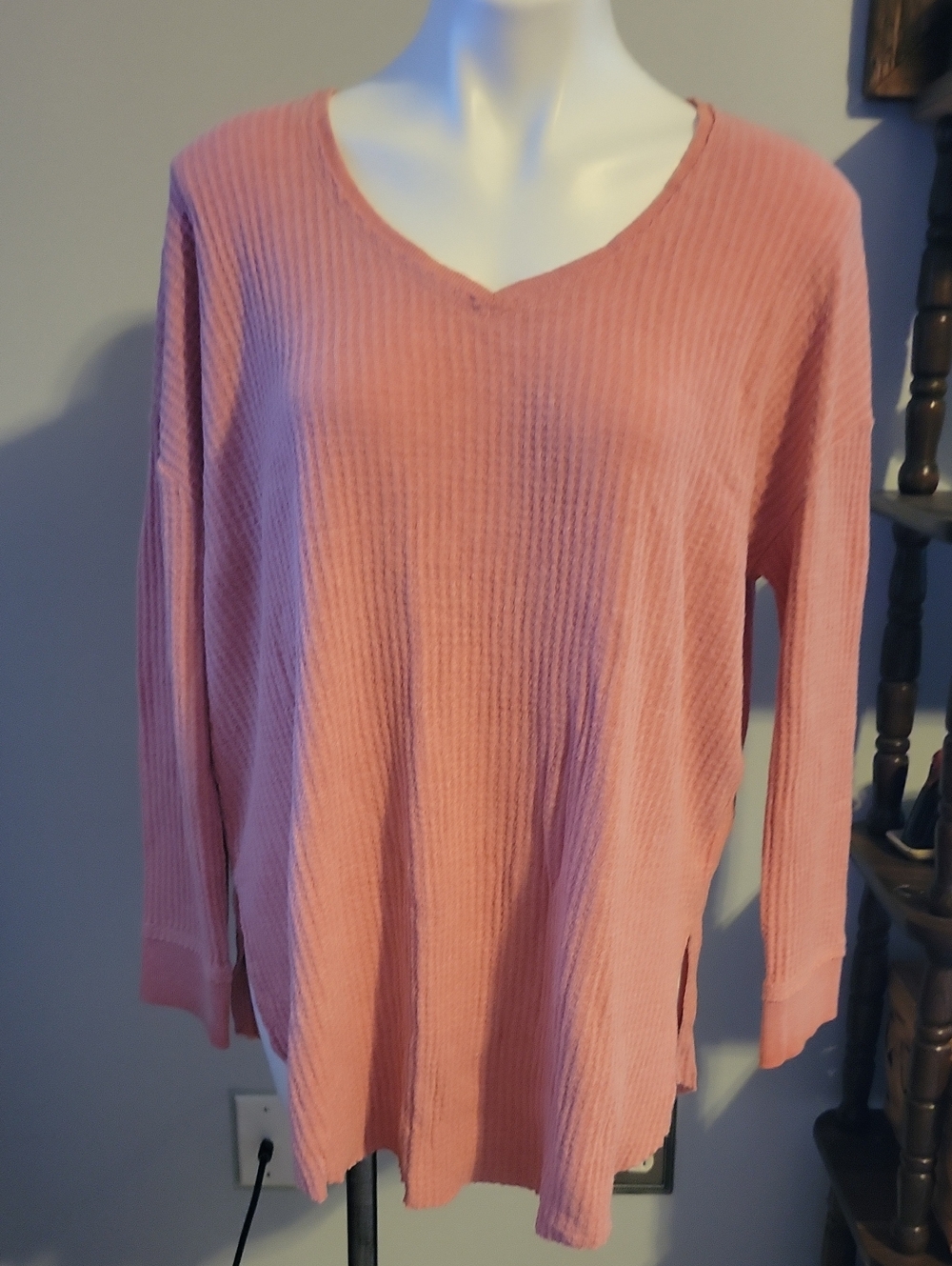 Terra & Sky Dusty Rose V-Neck Waffle Knit Pullover...size 14